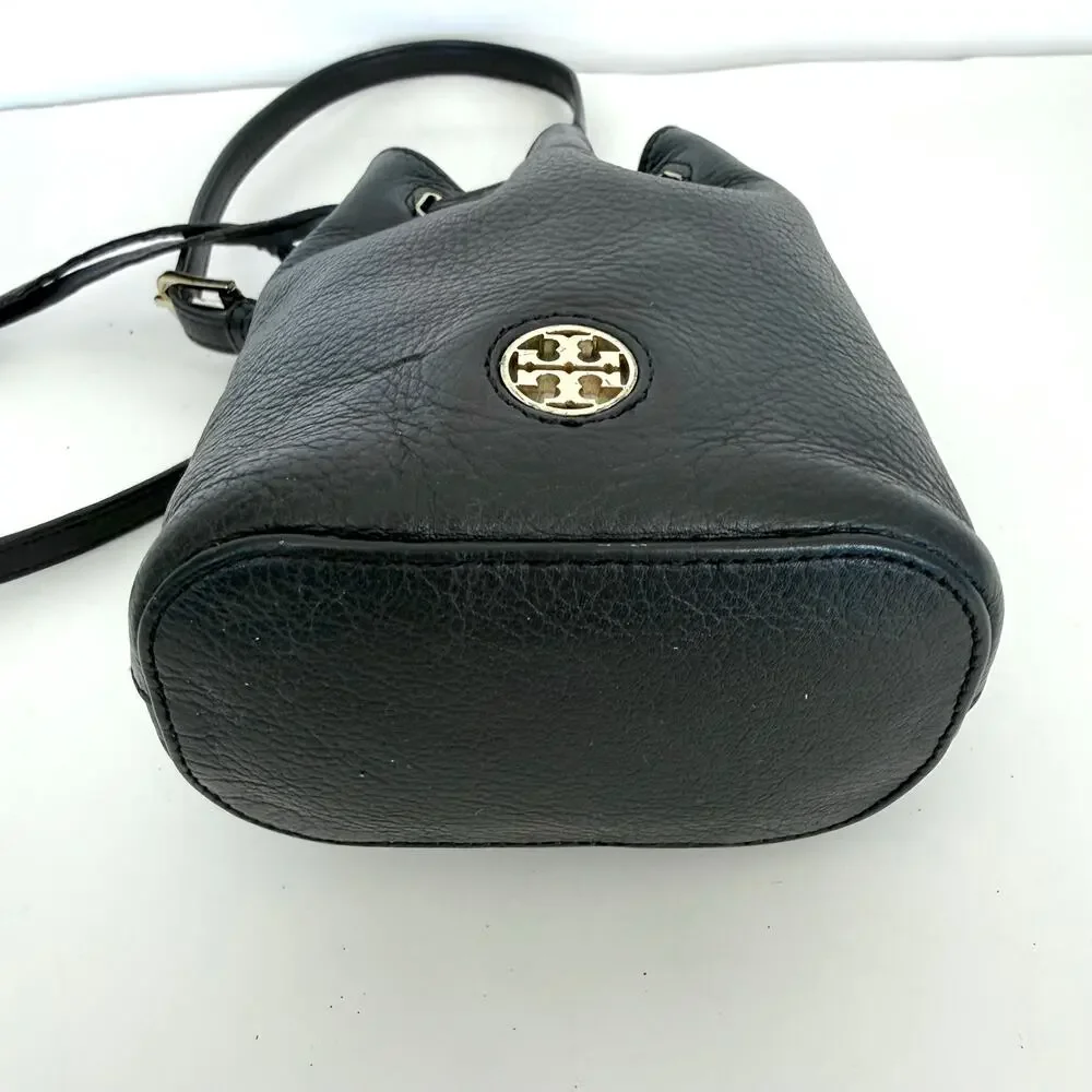 Tory Burch Mini Drawstring Mini Bucket Bag Crossbody Black Leather READ